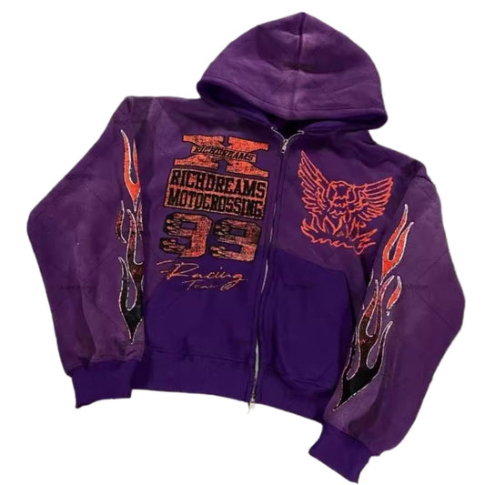 Zip Up Hoodie Grunge Jackets Streetwear Y2k Unisex Emo Vintage 2000s Outerwear Oversized Graphic Hoodies Star Rapper