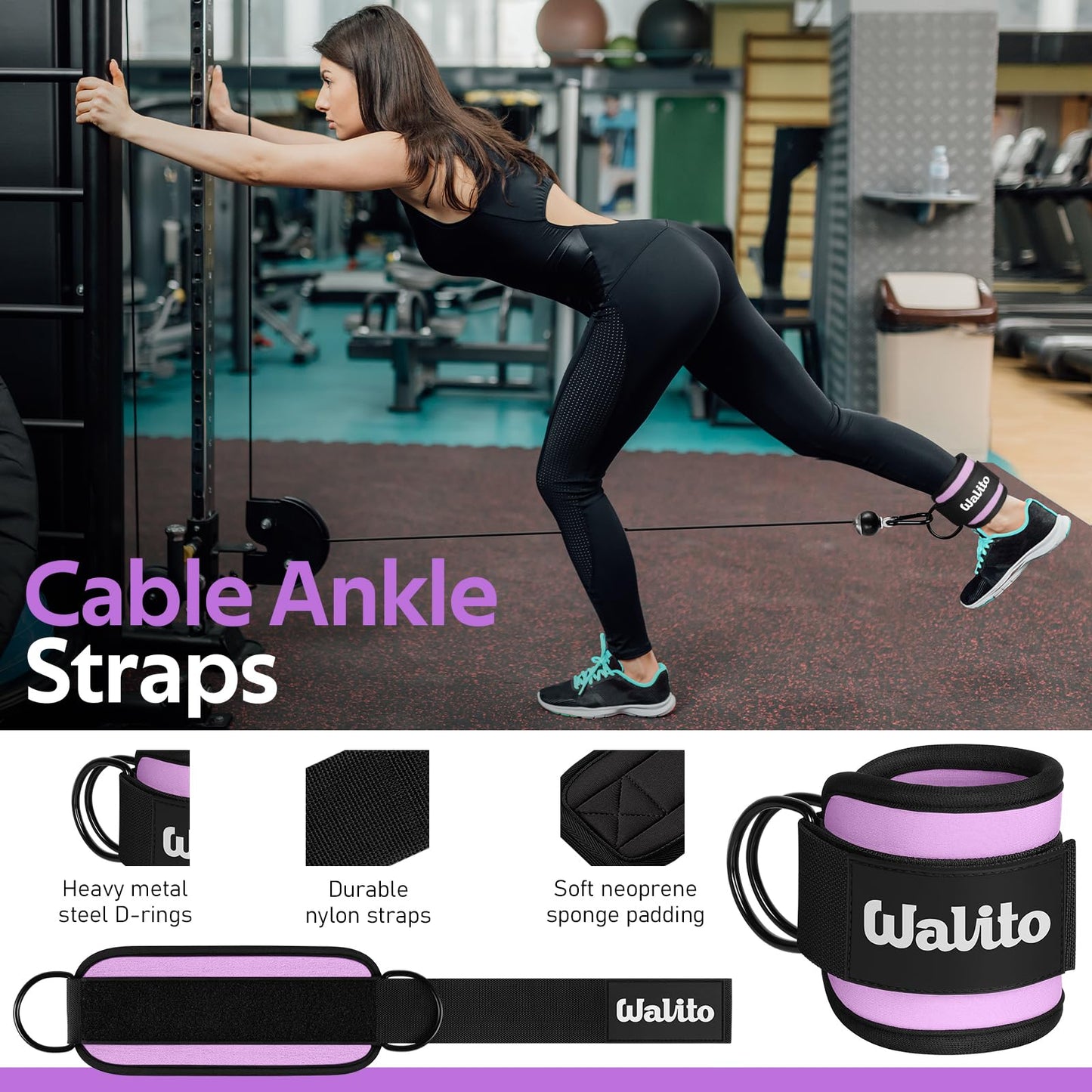 WALITO 7Pcs Barbell Pad Set for Hip Thrust - Squat Pad,Gym Accessories for Women with Bar Bad,Bench Press, with Gym Ankle Straps,Resistance Bands for Working Out,Lifting Strap,Carry Bag