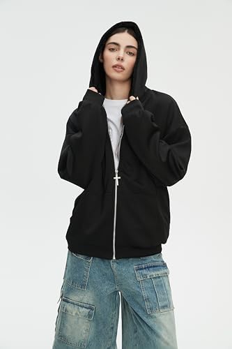 CUTEGAL Zip Up Hoodie Oversized Leopard Print Jacket Reversible Streetwear Fall Grunge Hoodies Streetwear