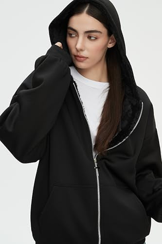 CUTEGAL Zip Up Hoodie Oversized Leopard Print Jacket Reversible Streetwear Fall Grunge Hoodies Streetwear