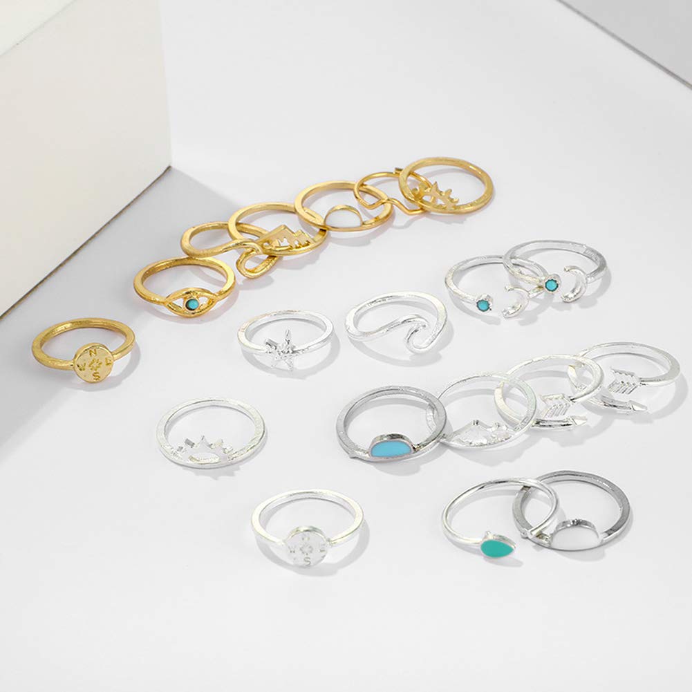 7-19pcs Silver Vintage Rings Set