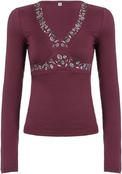 V Neck Floral Tops for Women