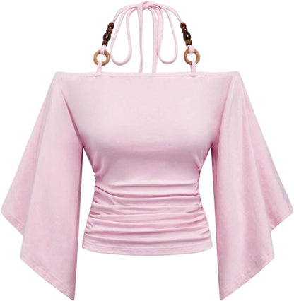 Women's Y2k Halter Tops Hippie Off The Shoulder