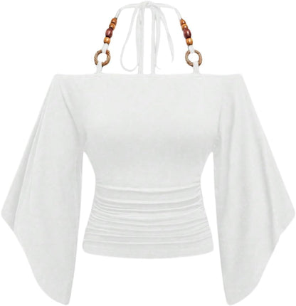 Women's Y2k Halter Tops Hippie Off The Shoulder