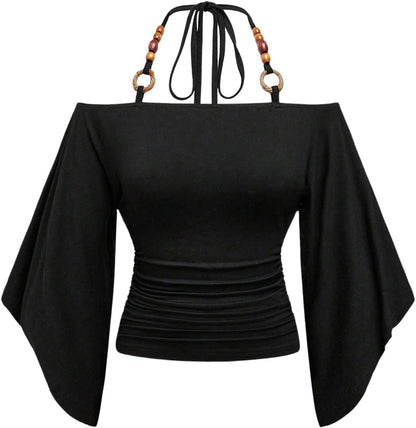 Women's Y2k Halter Tops Hippie Off The Shoulder