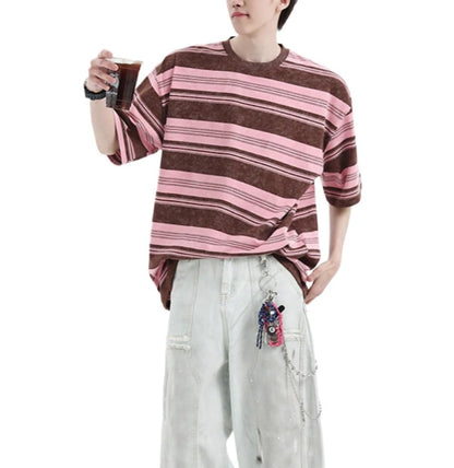Men's Y2K Striped Baggy T-Shirt