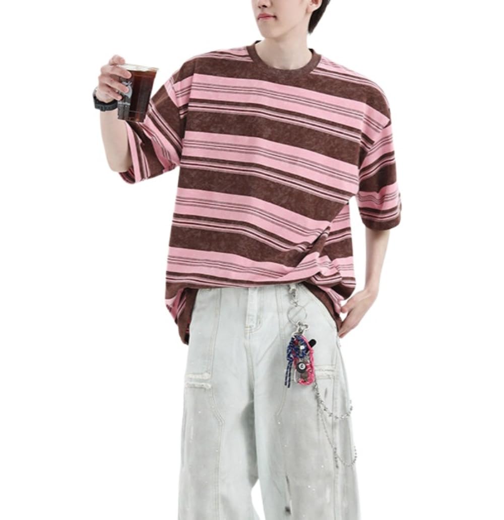 Men's Y2K Striped Baggy T-Shirt