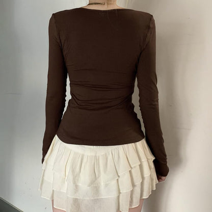 Y2k V Neck Floral Tops Women Fairy Grunge Vintage Long Sleeve Top 2000s Emo Graphic Cute Teen Girls Clothe