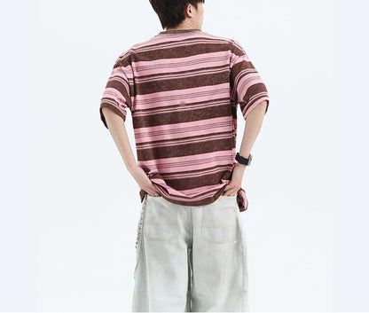 Men's Y2K Striped Baggy T-Shirt