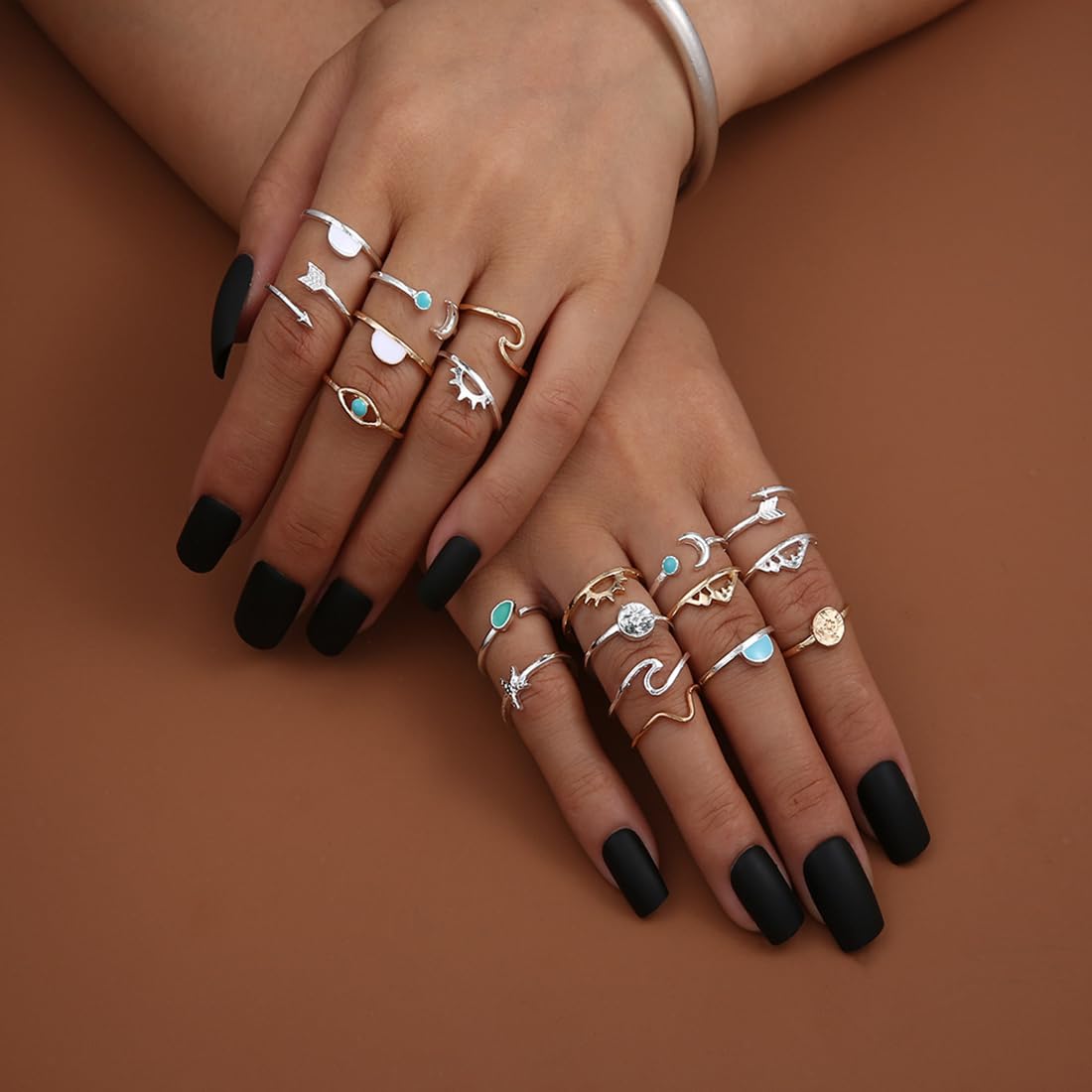 7-19pcs Silver Vintage Rings Set