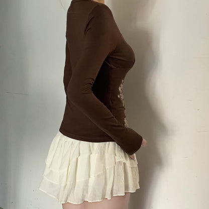 Y2k V Neck Floral Tops Women Fairy Grunge Vintage Long Sleeve Top 2000s Emo Graphic Cute Teen Girls Clothe