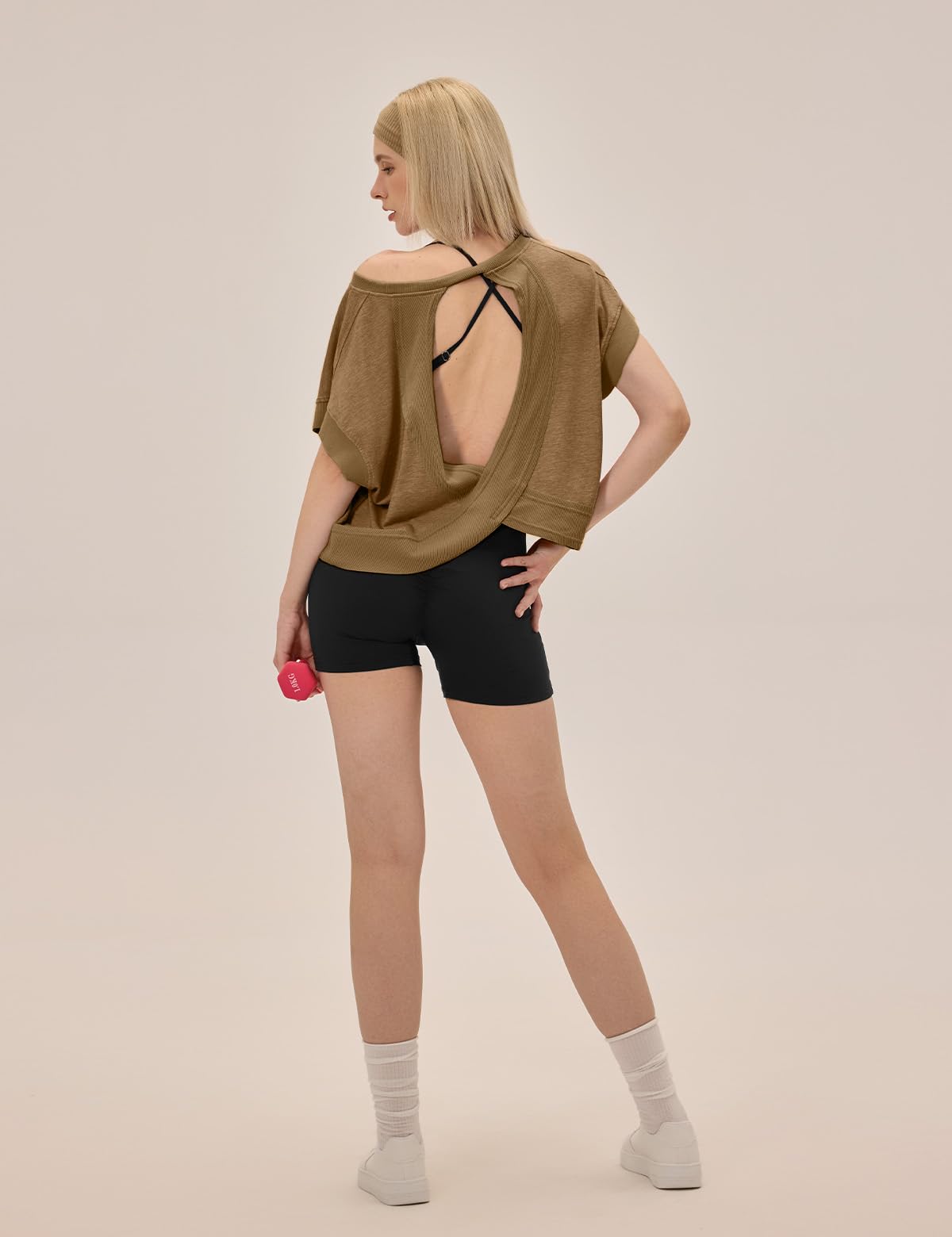 Open Back Workout Tops for Women Loose Fit