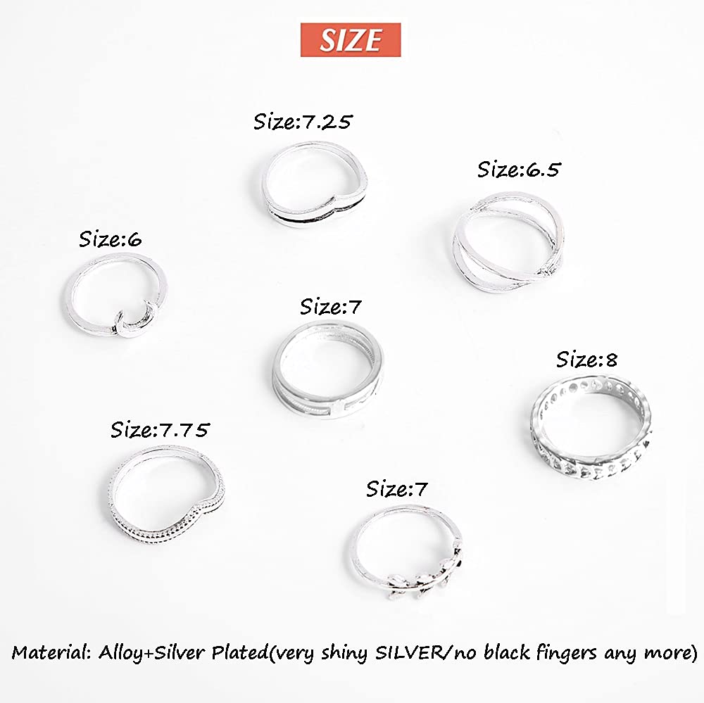 7-19pcs Silver Vintage Rings Set