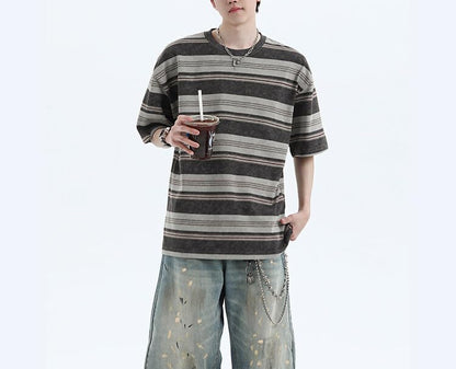 Men's Y2K Striped Baggy T-Shirt