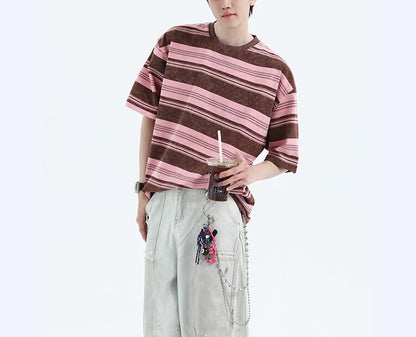 Men's Y2K Striped Baggy T-Shirt