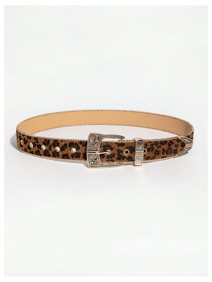 Leopard Print Belts for Women Faux Leather Y2K Belts