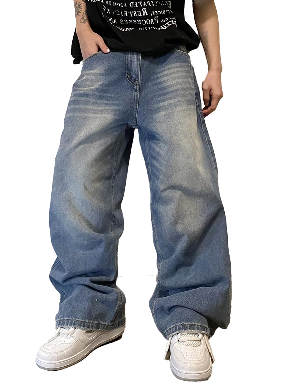 Mens Streetwear Hip Hop Baggy Wide Leg jeans