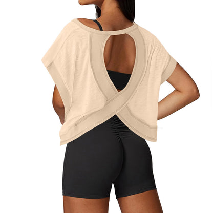 Open Back Workout Tops for Women Loose Fit