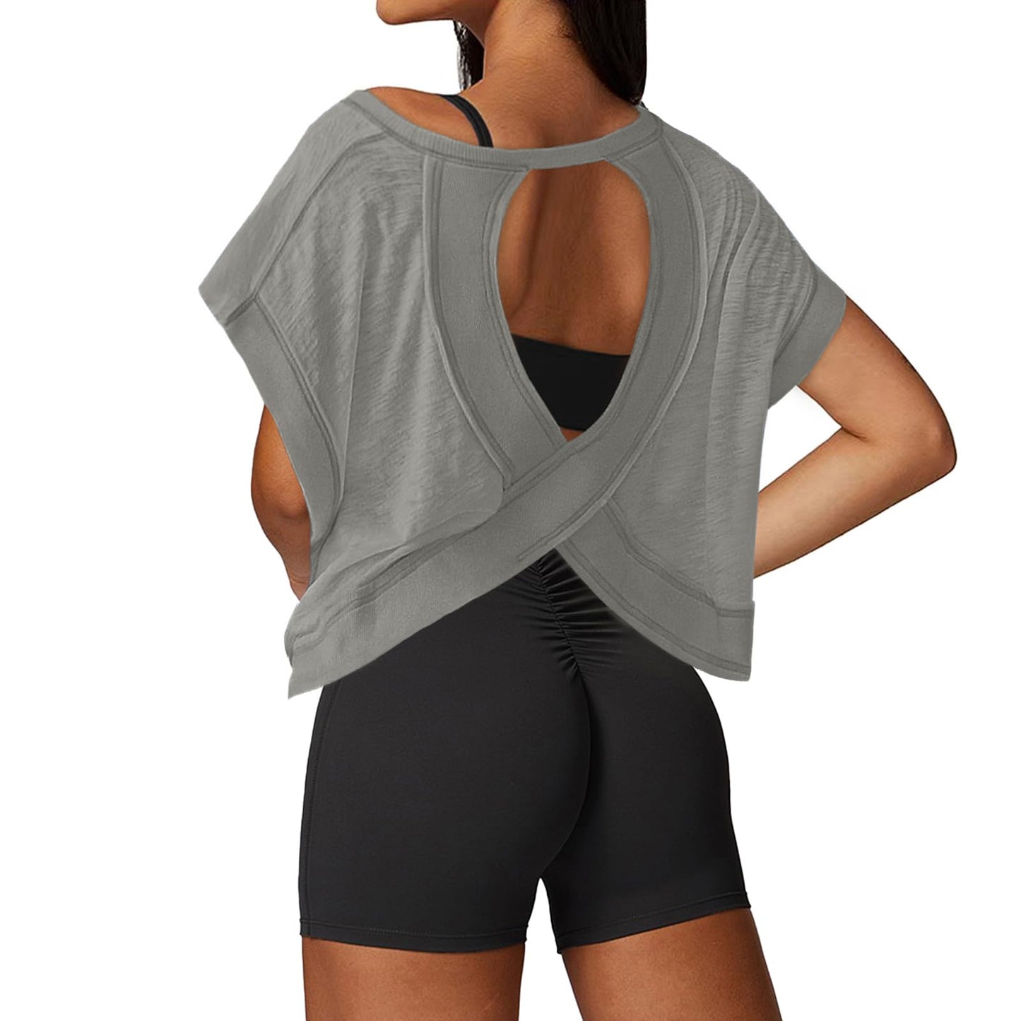 Open Back Workout Tops for Women Loose Fit