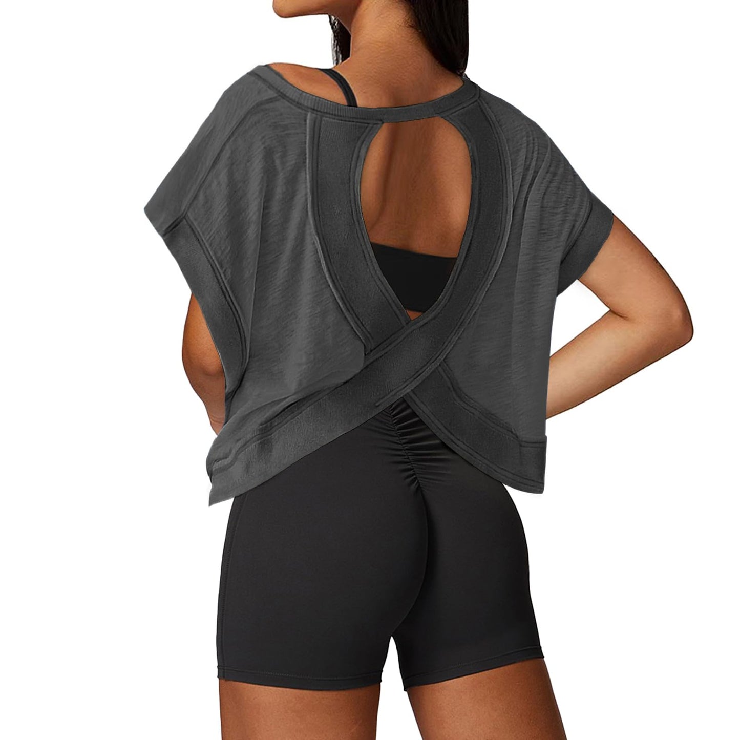Open Back Workout Tops for Women Loose Fit