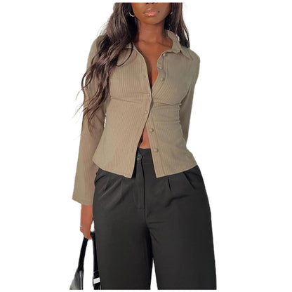 Women Slim Fit Button Down Striped Shirt