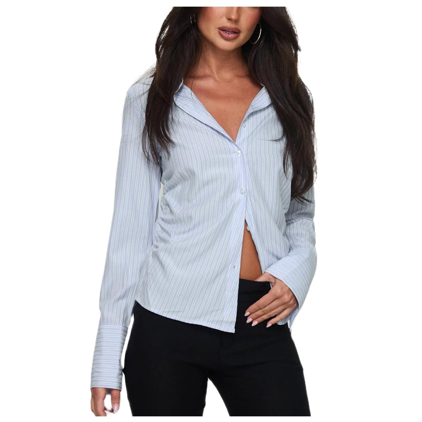 Women Slim Fit Button Down Striped Shirt