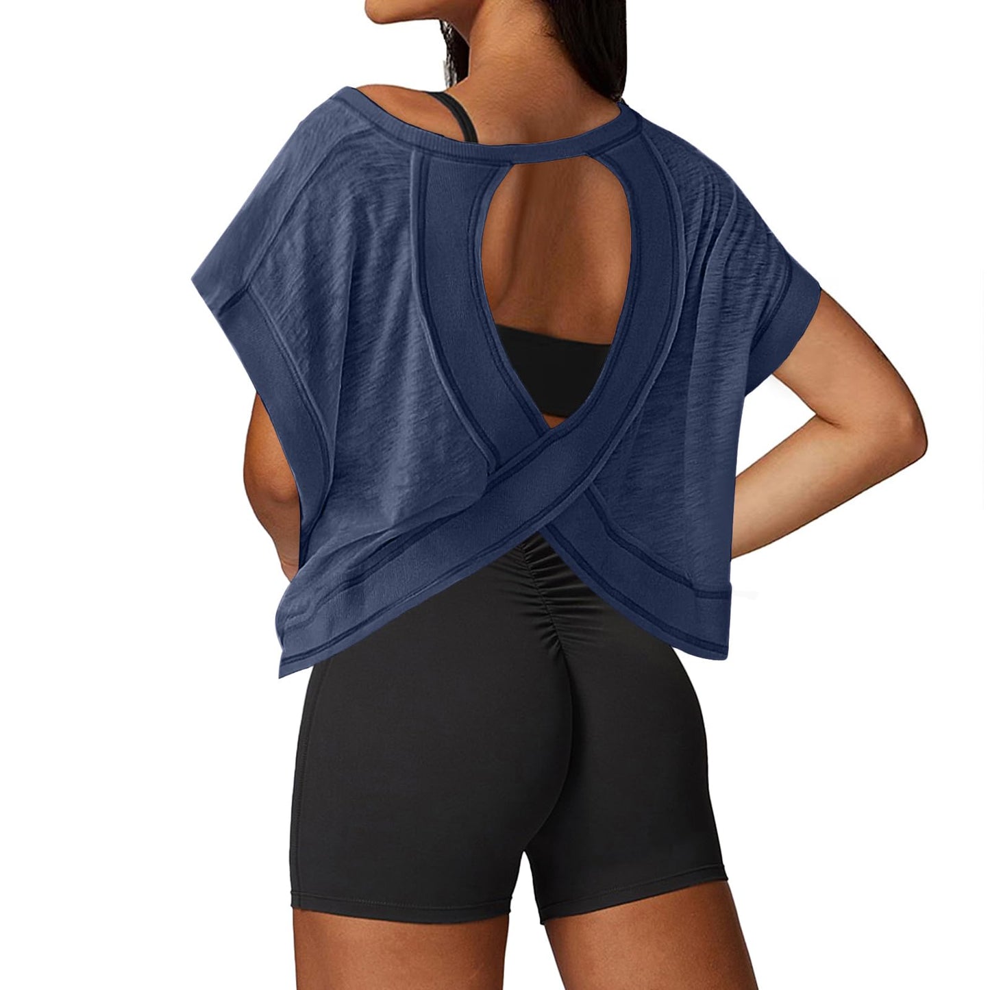 Open Back Workout Tops for Women Loose Fit