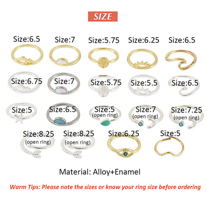 7-19pcs Silver Vintage Rings Set