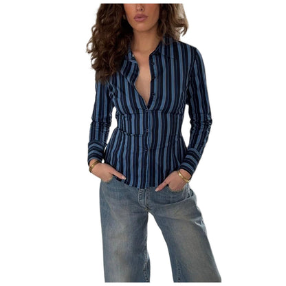 Women Slim Fit Button Down Striped Shirt