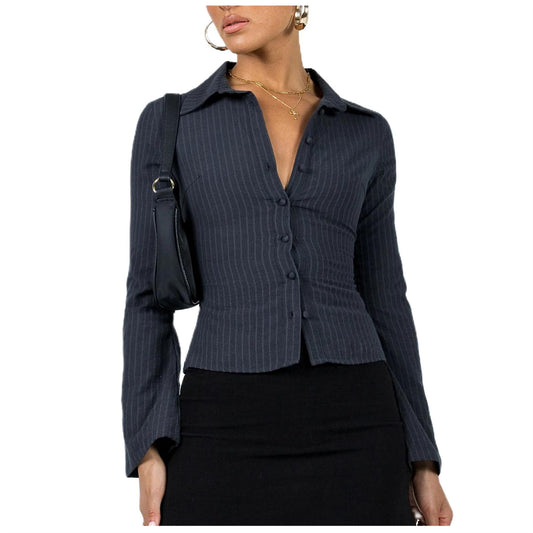 Women Slim Fit Button Down Striped Shirt