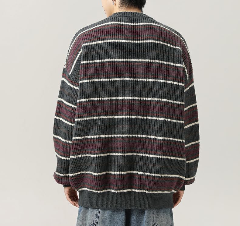 Mens Y2k Striped Sweater Vintage Knitted Pullover Tops