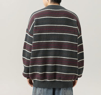 Mens Y2k Striped Sweater Vintage Knitted Pullover Tops