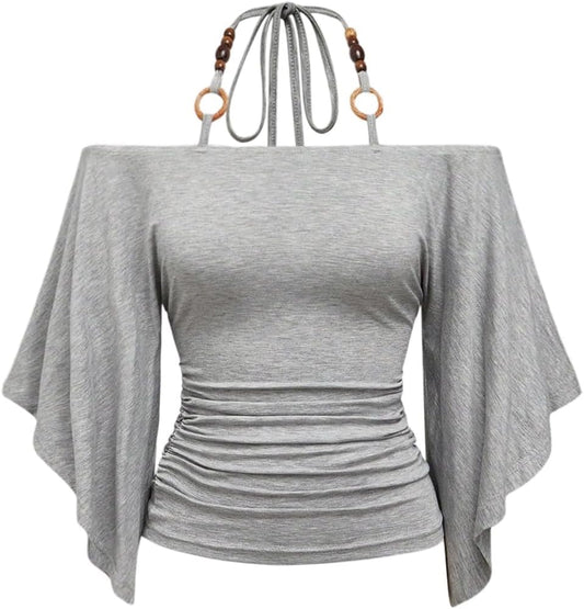 Women's Y2k Halter Tops Hippie Off The Shoulder