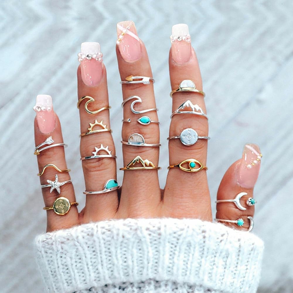 7-19pcs Silver Vintage Rings Set