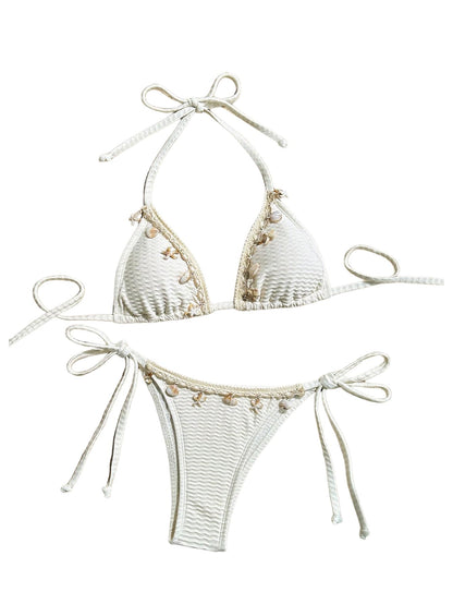 Women's 2 Piece Sexy Halter Triangle Bikinis Seashell Tie