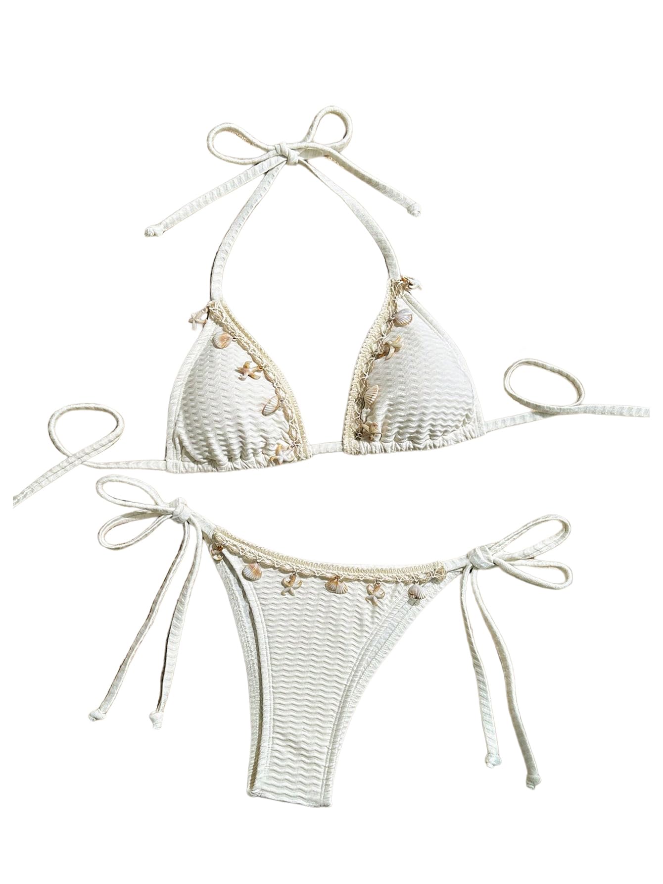 Women's 2 Piece Sexy Halter Triangle Bikinis Seashell Tie