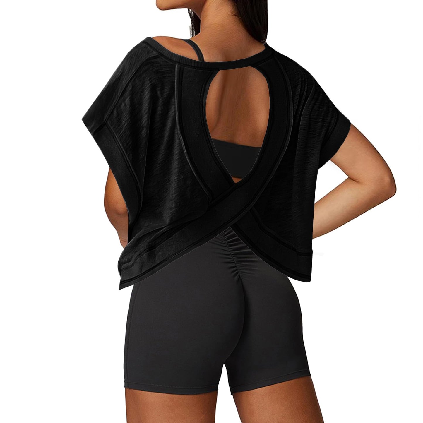 Open Back Workout Tops for Women Loose Fit