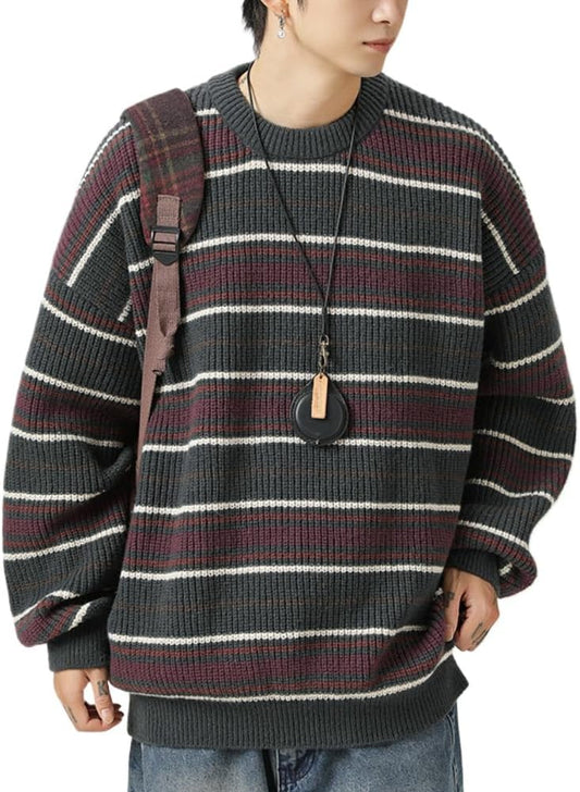 Mens Y2k Striped Sweater Vintage Knitted Pullover Tops