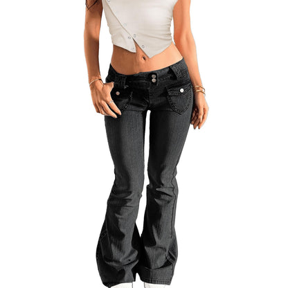 Low Rise Flare Jeans Y2K Stretchy Bell Bottom 90s Denim Washed Jeans