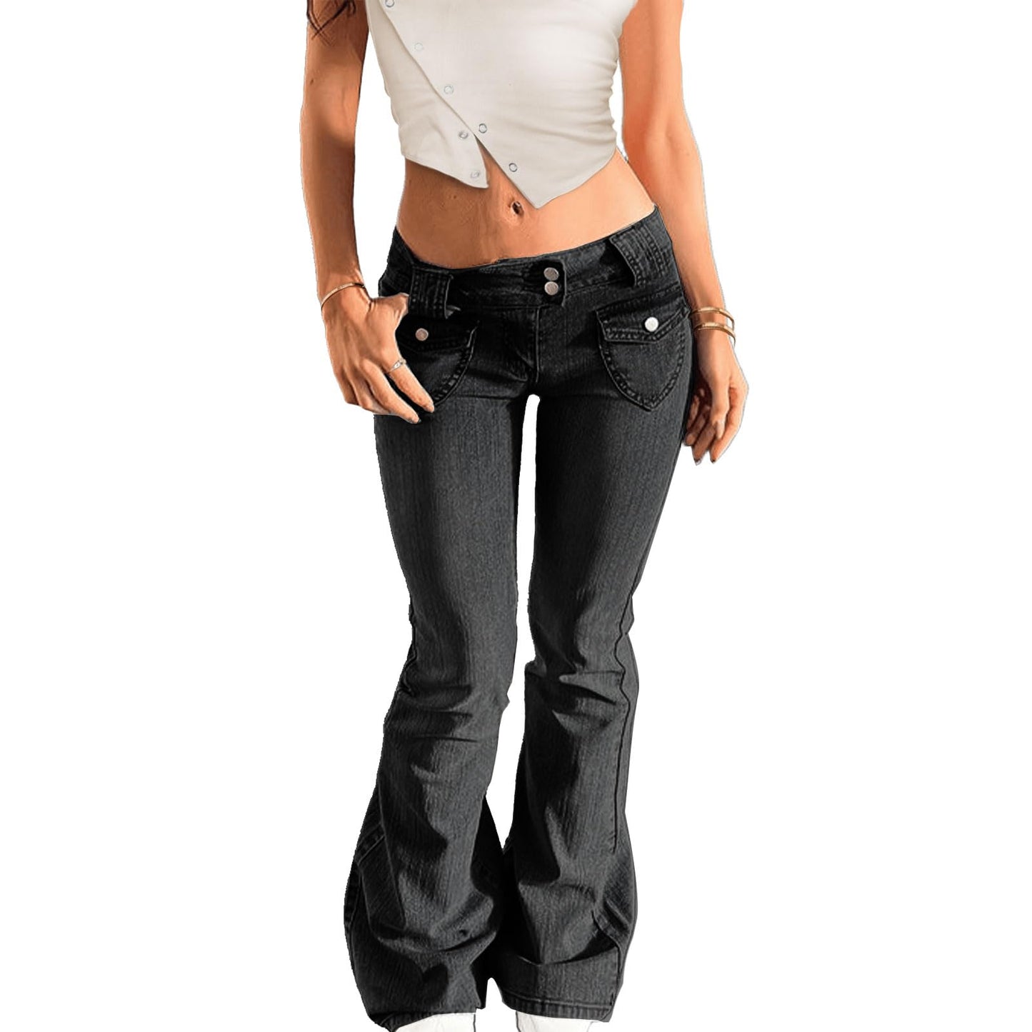 Low Rise Flare Jeans Y2K Stretchy Bell Bottom 90s Denim Washed Jeans