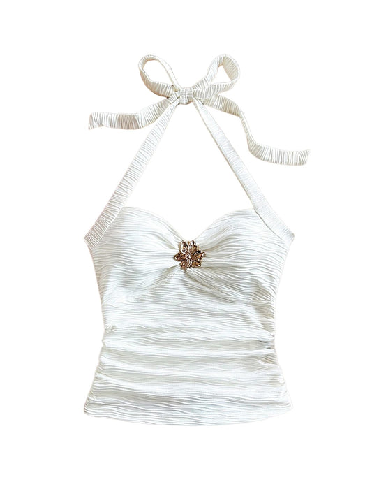 Women's V Neck Halter Tops Open Back