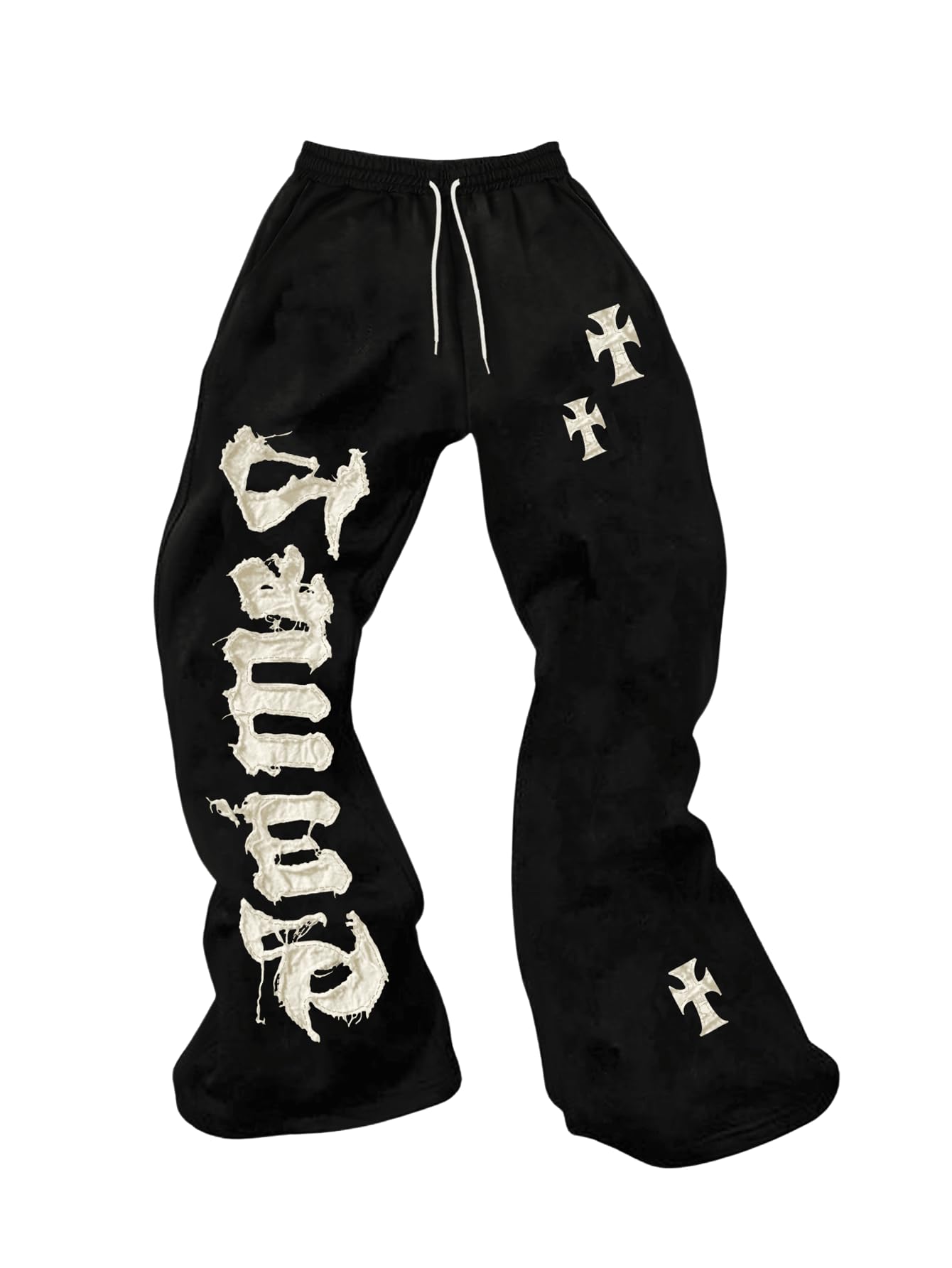 Men's Graphic Cross Print Flare Sweatpants Y2k Casual Pants