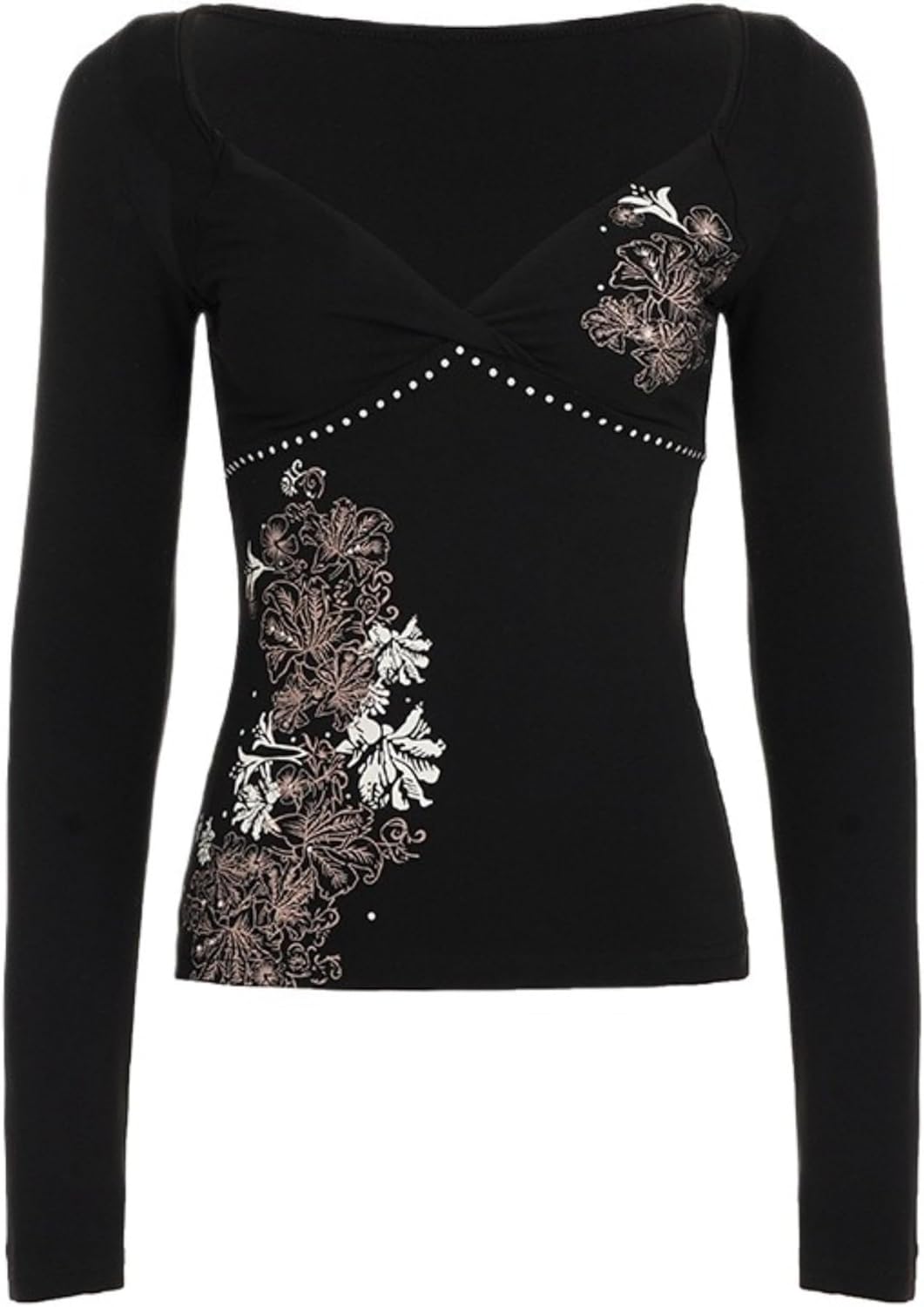 Y2k V Neck Floral Tops Women Fairy Grunge Vintage Long Sleeve Top 2000s Emo Graphic Cute Teen Girls Clothe