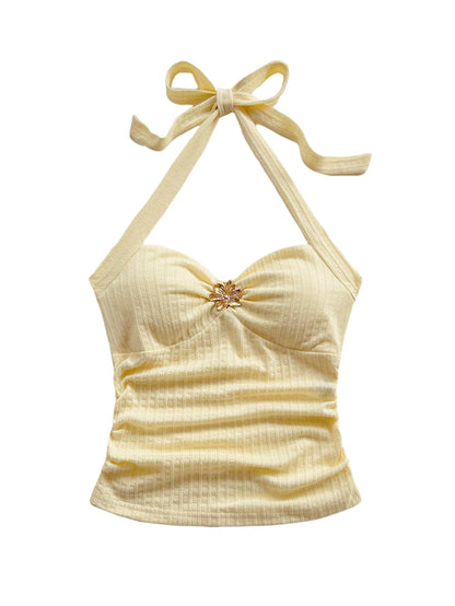 Women's V Neck Halter Tops Open Back