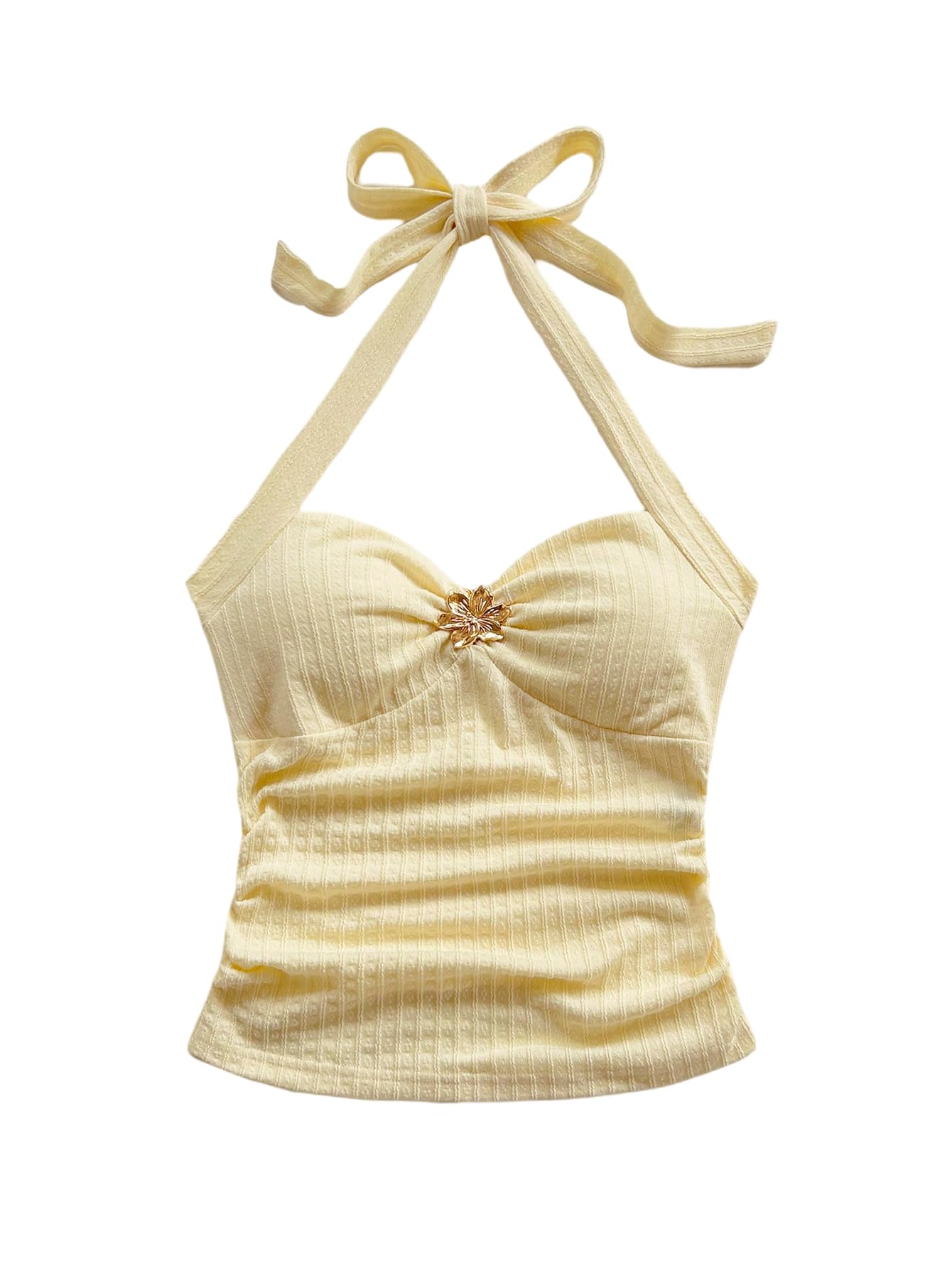 Women's V Neck Halter Tops Open Back