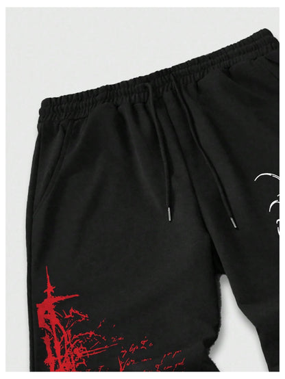 Men's Graphic Cross Print Flare Sweatpants Y2k Casual Pants