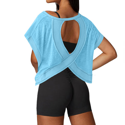 Open Back Workout Tops for Women Loose Fit