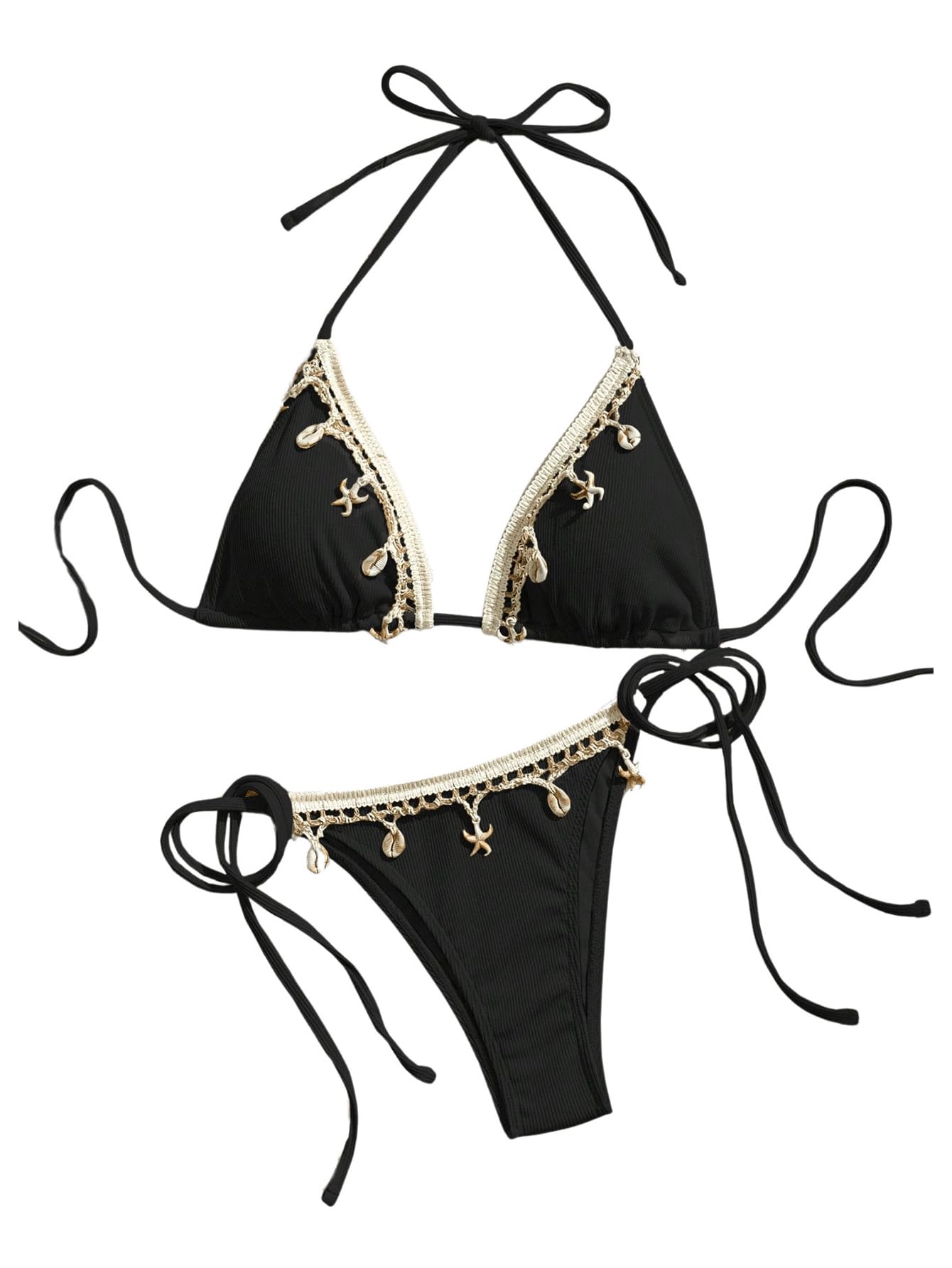 Women's 2 Piece Sexy Halter Triangle Bikinis Seashell Tie