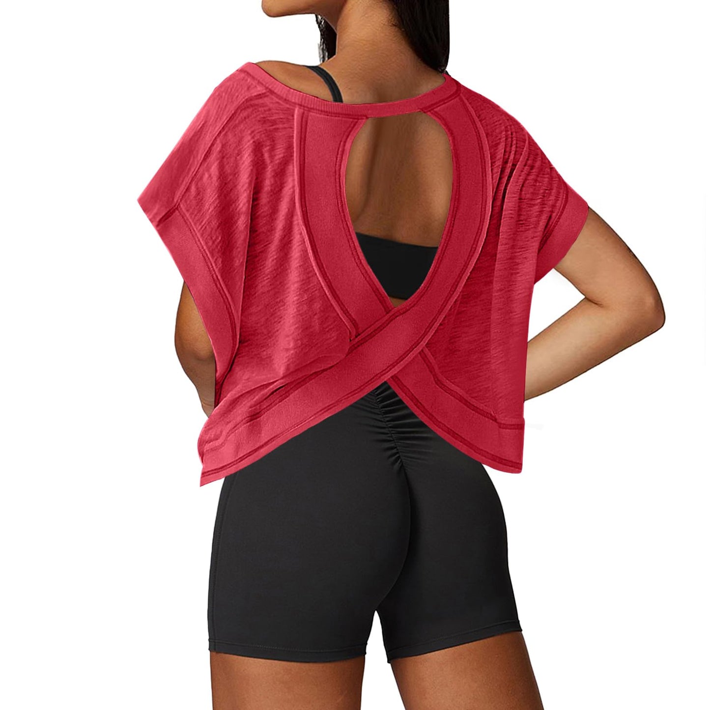 Open Back Workout Tops for Women Loose Fit