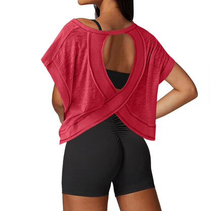 Open Back Workout Tops for Women Loose Fit